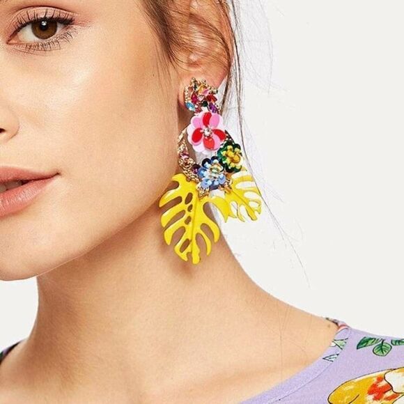 Zara Tropical Leaves Drop Earrings - Picture 13 of 14